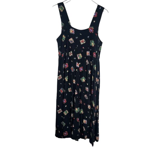 Vtg Romeo Romeo Sleeveless Midi Dress S Black Fruit Floral Print Cottagecore - Picture 2 of 9